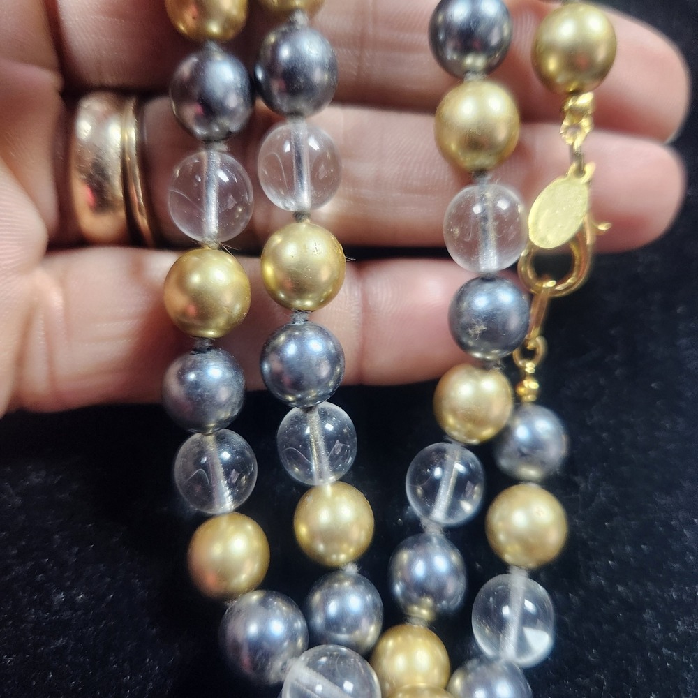 Joan Rivers Beaded Necklace Gold Pewter Clear Hand Knotted 30‎ Inch Long Strand